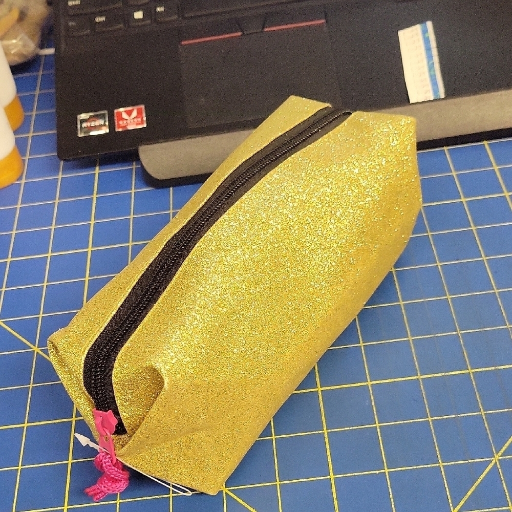Glittery Gold Makeup 8" X 3" X 3" Cosmetic Bag